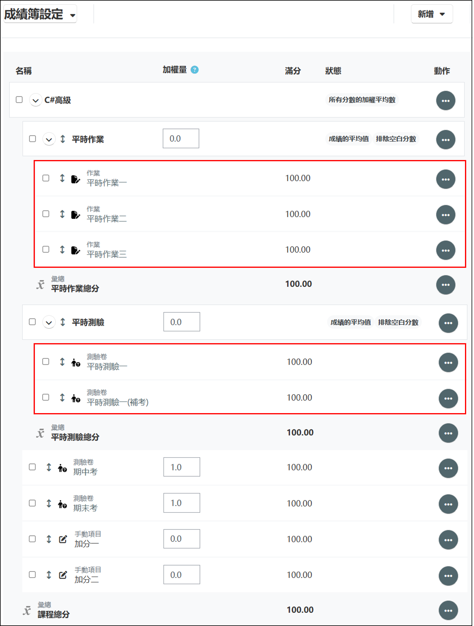 評分項目搬移至成績類別下畫面
