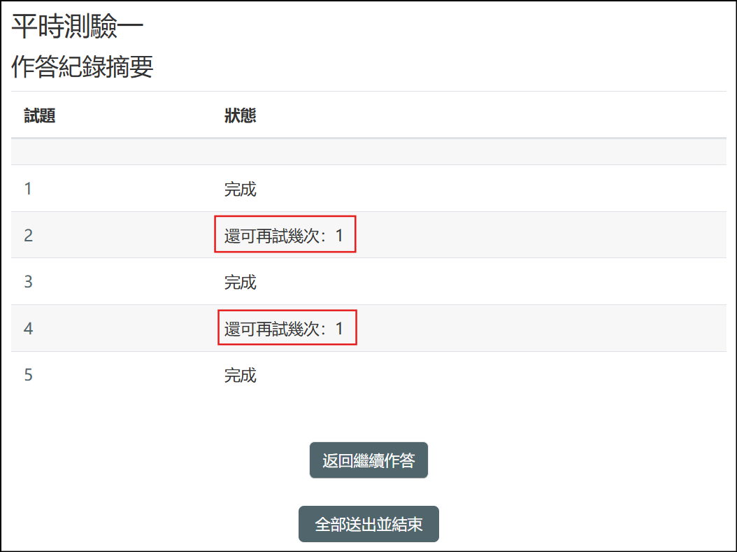 可以多次嘗試學生未按檢查可再嘗試答題