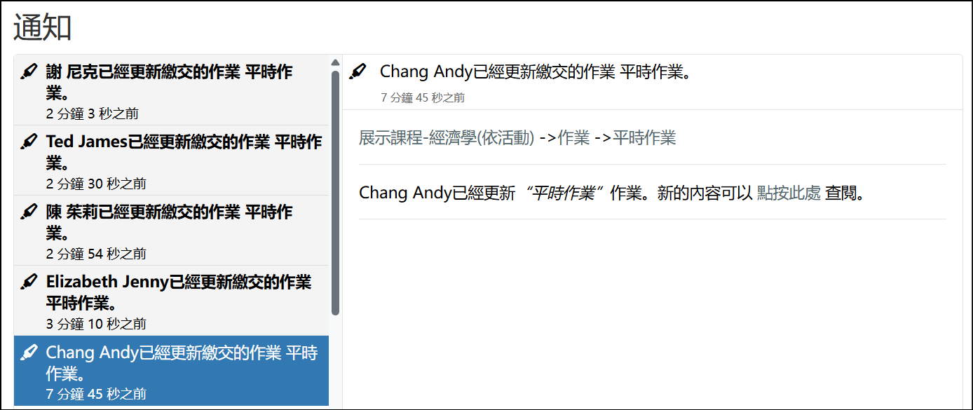 平台內的訊息列表