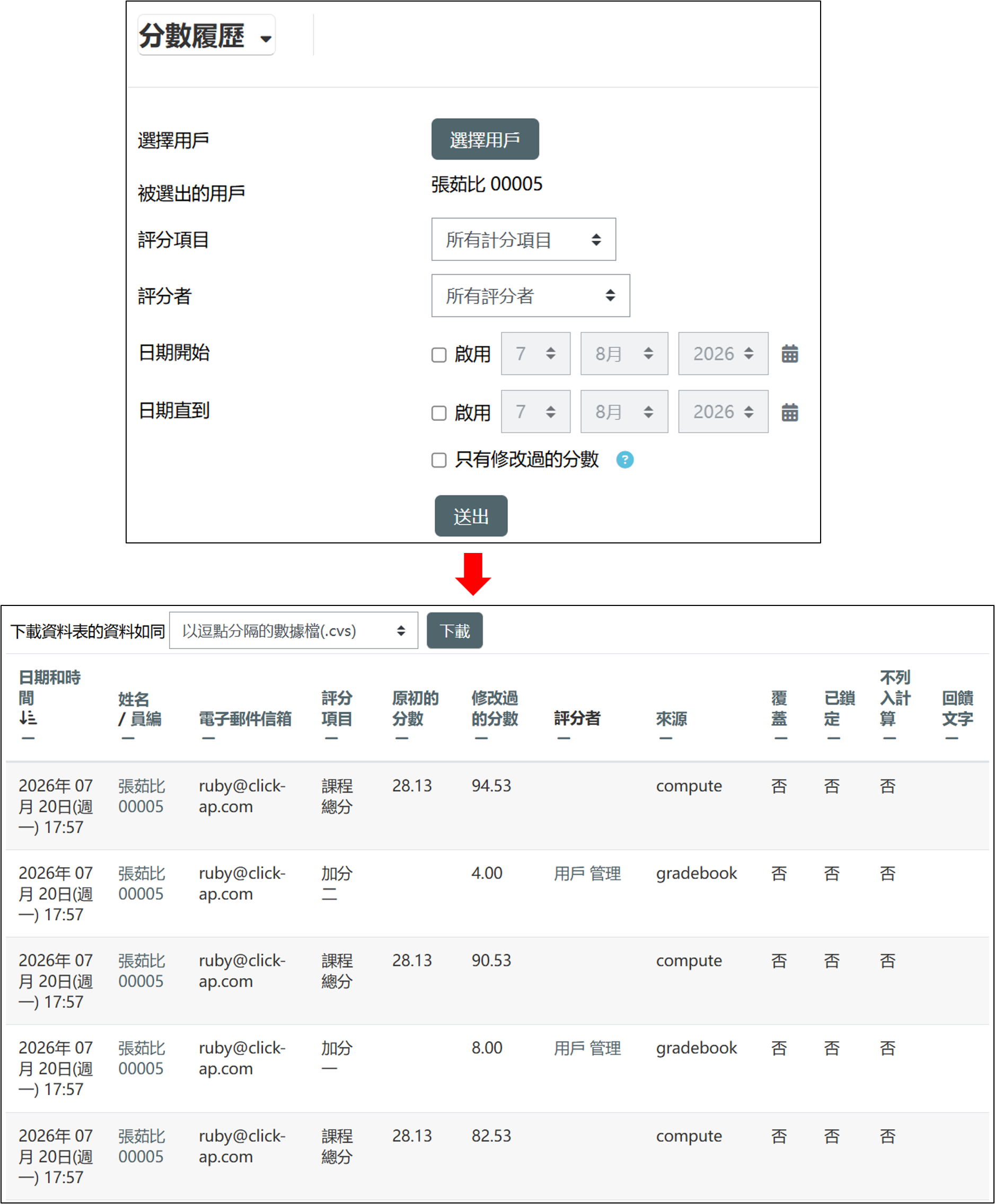 分數履歷畫面